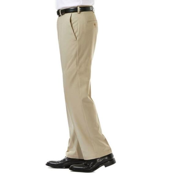 Haggar Men's Khaki Classic Fit Cool 18 Pro Dress Pants Flat Front 34W x 34L - Picture 2 of 12